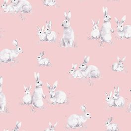 Детские обои с животными зайцами  на розовом фоне
